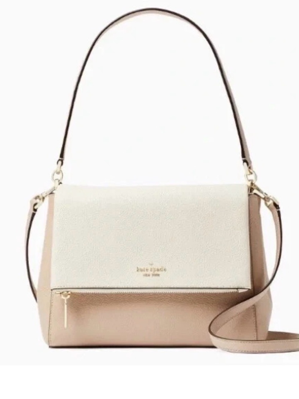 Kate Spade Pebbled Leila Medium Flap Shoulder/Crossbody Warm Beige Colorblock